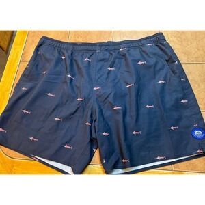 AFTCO AOP Fish Shorts Men Sz 2XL Lined Trunks Elastic Waist Drawstring Pockets